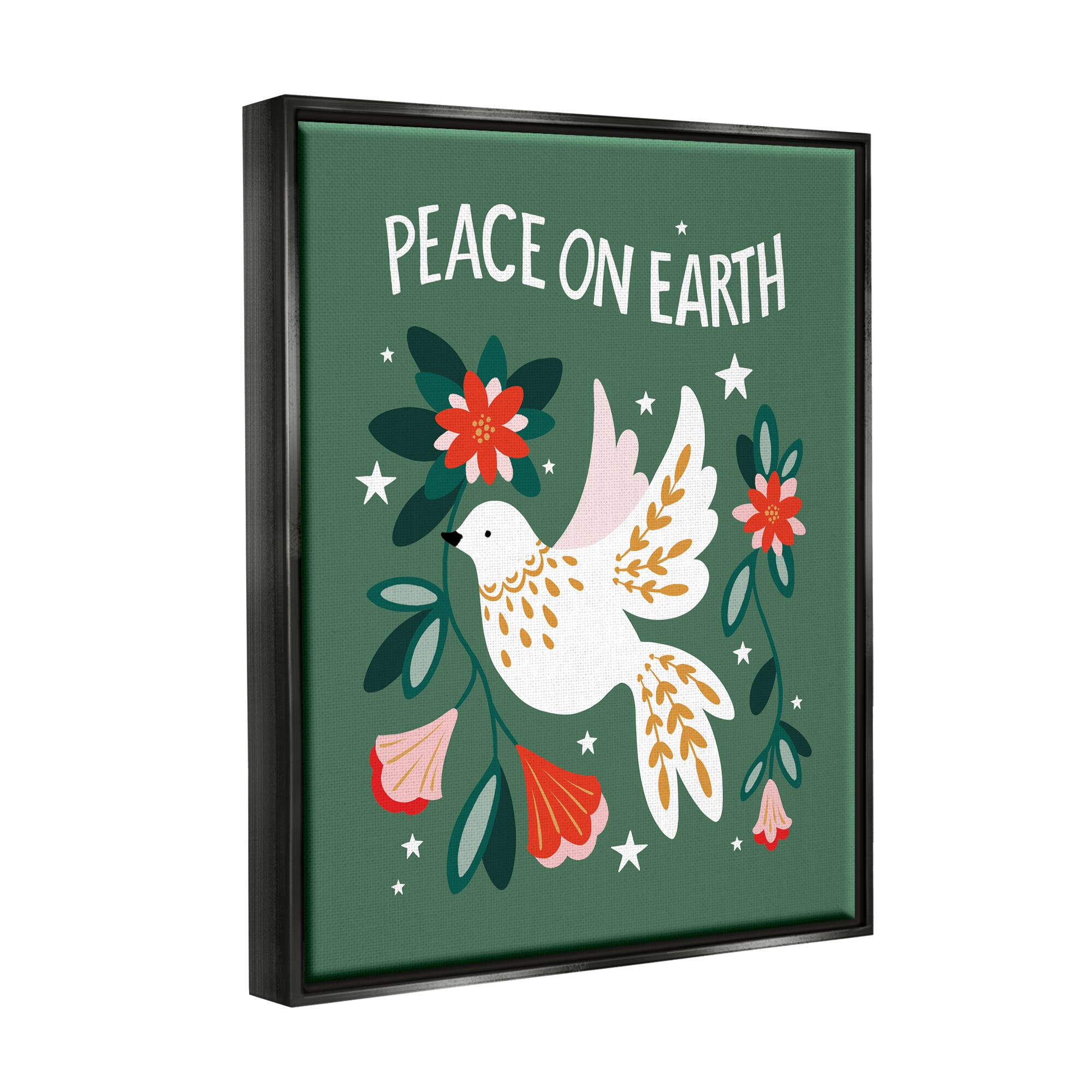 Stupell Industries Peace On Earth Floral Dove Blossoms Framed Floater Canvas Wall Art